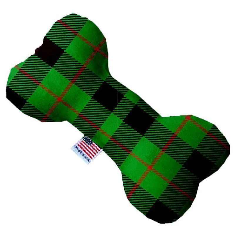 Plush Bone Dog Toy Green Plaid