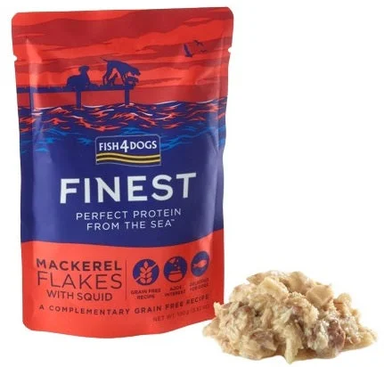 FISH4DOGS Finest Flakes, fileti skuše s lignjom, bez žitarica, 100g