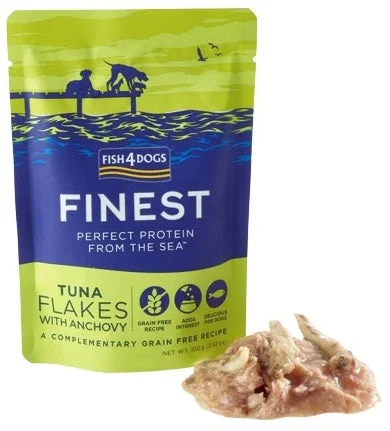 FISH4DOGS Finest Flakes, fileti tunjevine s inćunima, bez žitarica, 100g