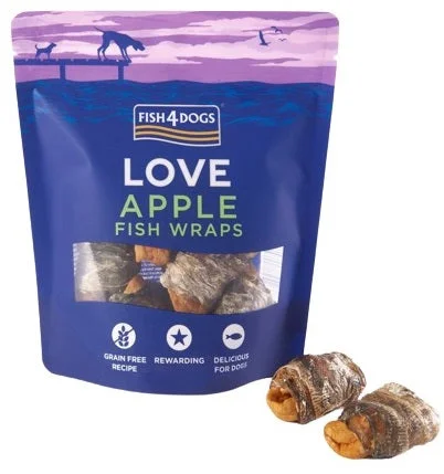 FISH4DOGS Love Apple Fish Wrap, jabuka i riblja koža, poslastica za pse, 90g