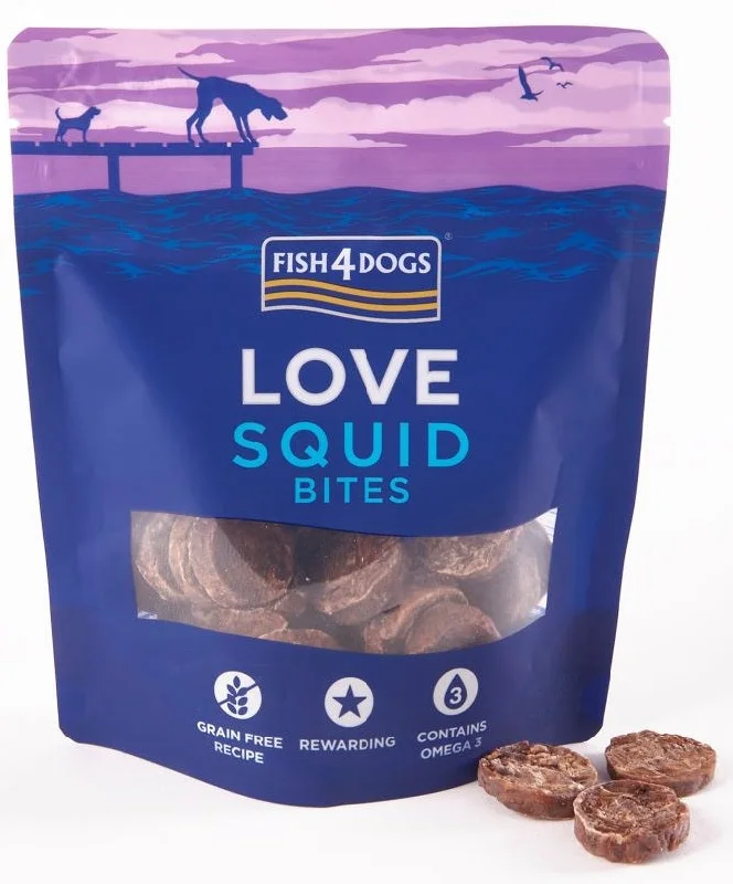 FISH4DOGS Love Squid Bites, lignja, hrskava poslastica za pse, 80g