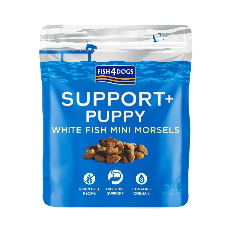 FISH4DOGS SUPPORT+ PUPPY, s bijelom ribom, hrskava poslastica za štence, 150g