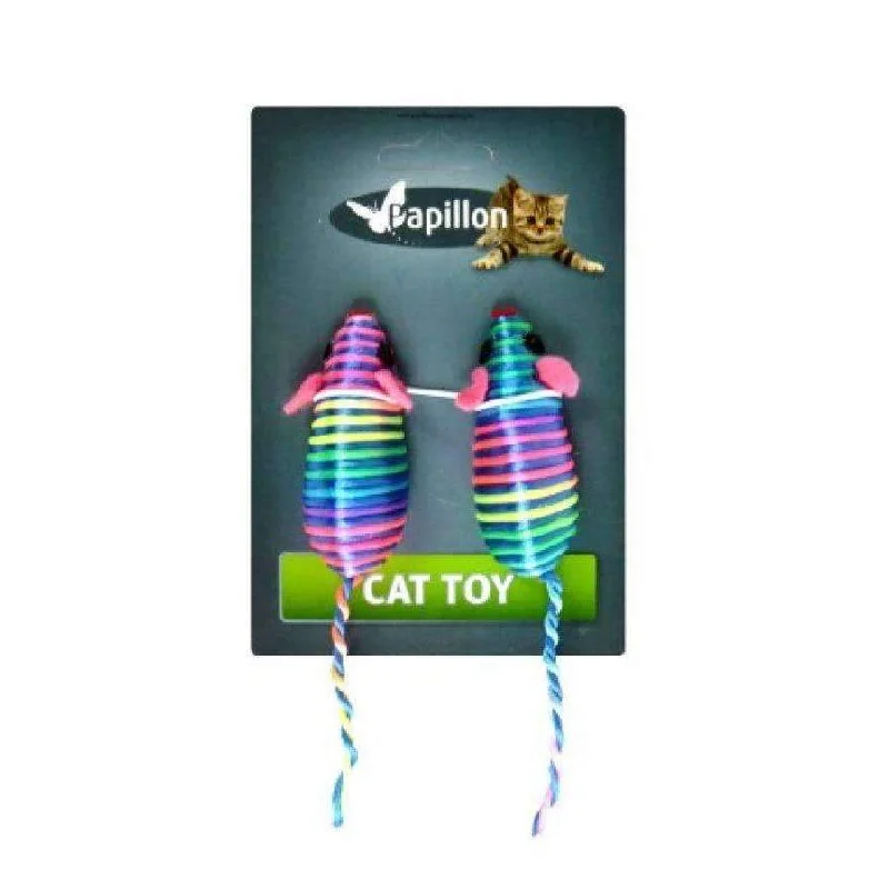 Papillon Cat toy 2 coloured mice on card