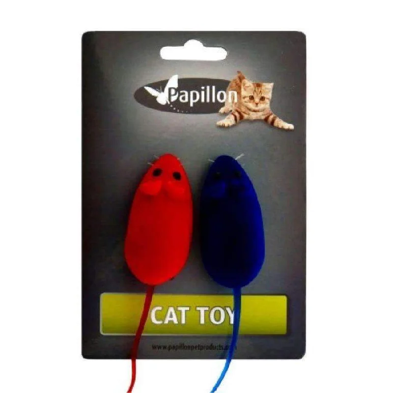 Papillon Cat toy 2 Velvet Mice On Card