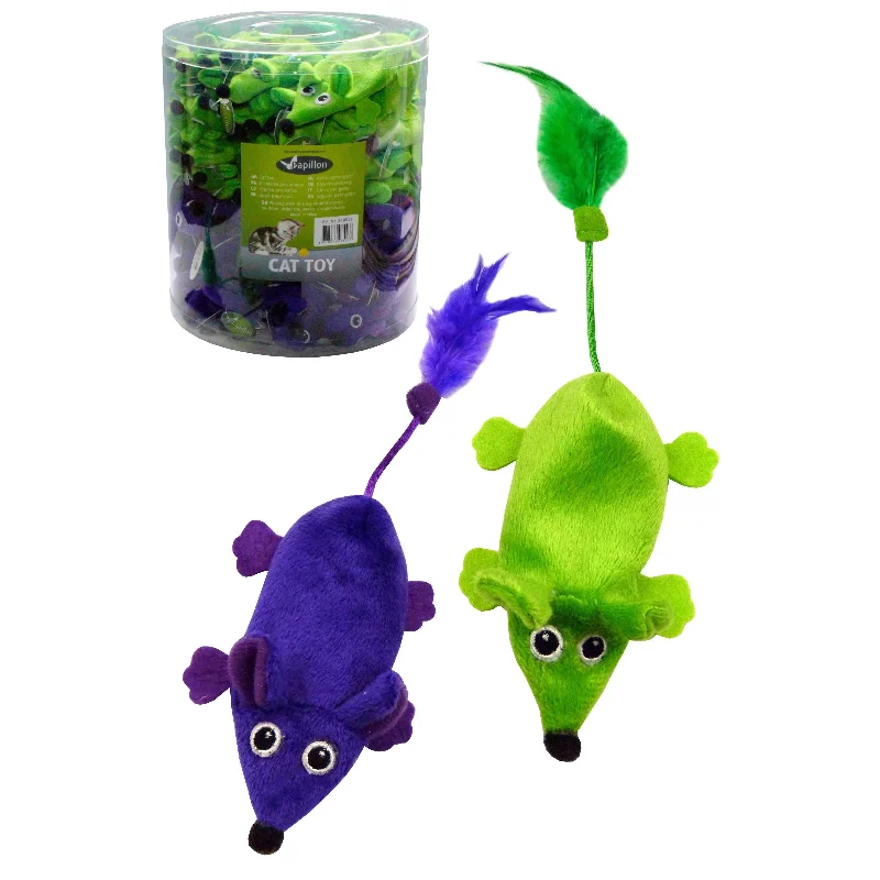 Papillon Cat Toy Plush green + violet mice