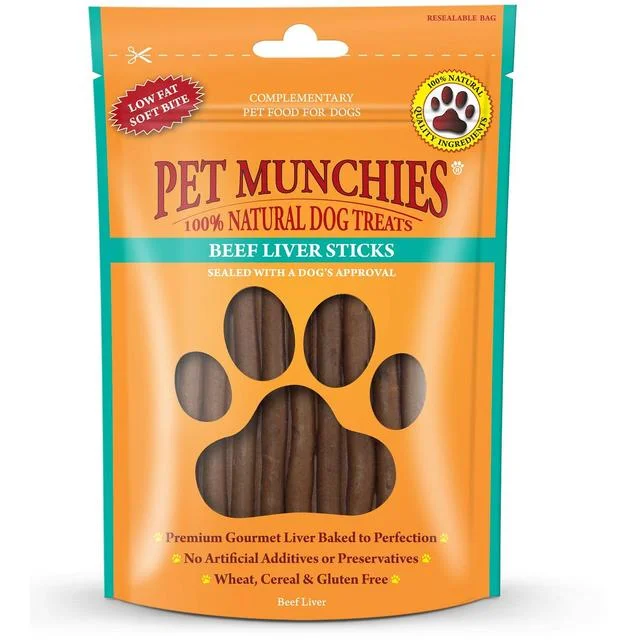 Pet Munchies 100% Natural Beef Liver Stick Dog Treats   90g