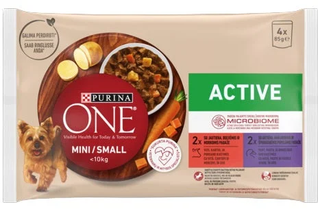 PURINA ONE Mini Hrană umedă pentru câini, cu Vita si Cartofi 4x85g