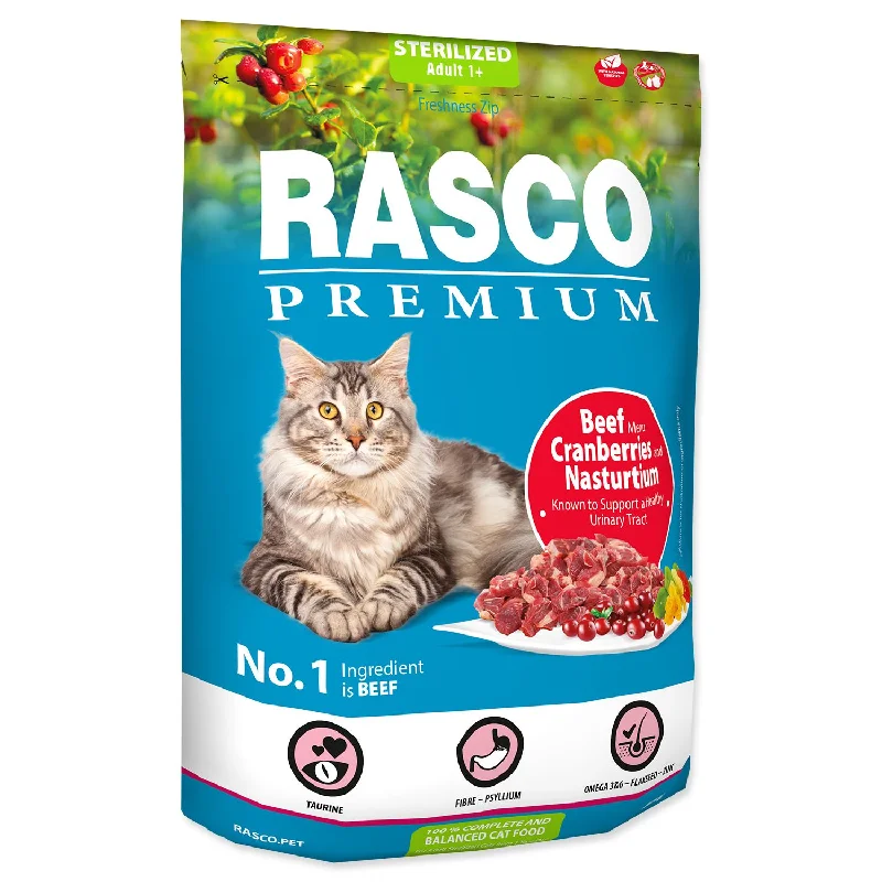 RASCO Premium Cat Sterilised, govedina, obogaćeno brusnicom i dragoljubom, 400g