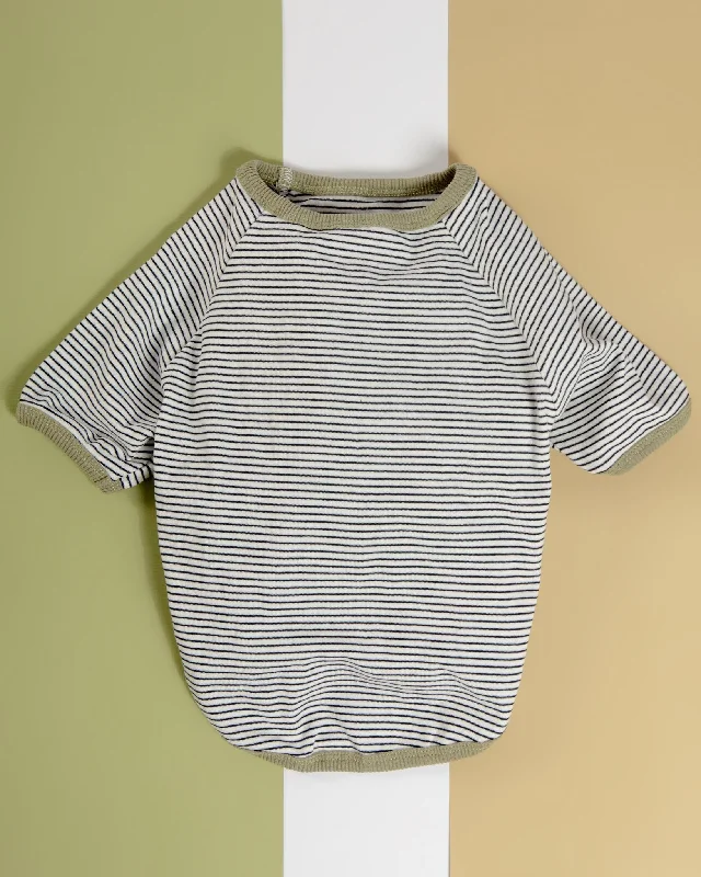 Rib Dog T-Shirt in White & Sage Stripe (CLEARANCE)