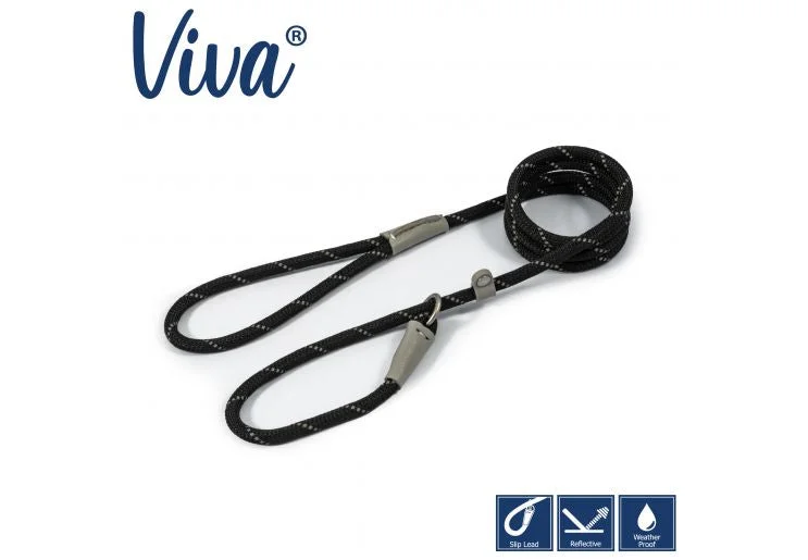 Ancol - Viva Nylon Reflective Rope Slip Lead - Black - 120cm x 10mm (Max 30kg)