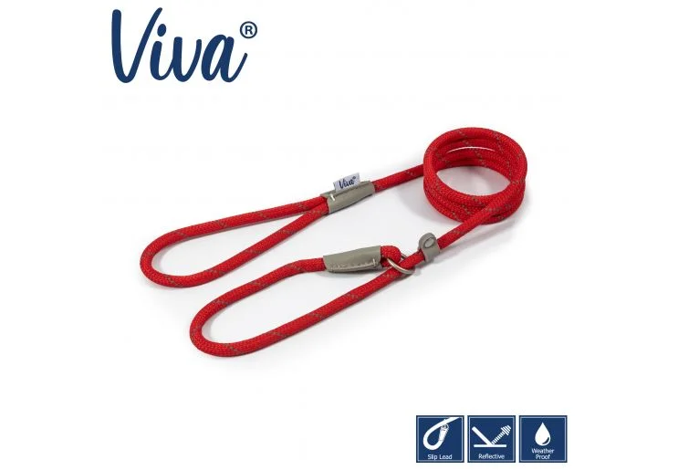 Ancol - Viva Nylon Reflective Rope Slip Lead - Red - 150cm x 8mm (Max 20kg)